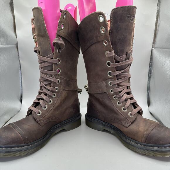 Dr. Martens Triumph 1914 Boots Womens Size 8 Brown Leather Floral Lined Lace Up - Picture 5 of 11